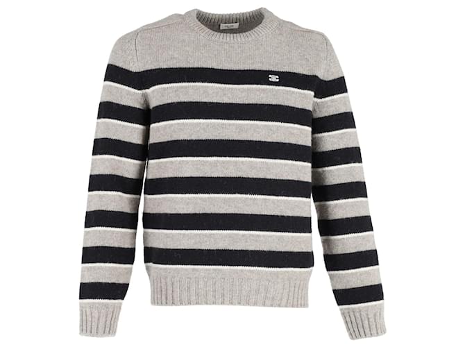 Céline Celine Striped Crewneck Sweater in Grey Wool  ref.1298728