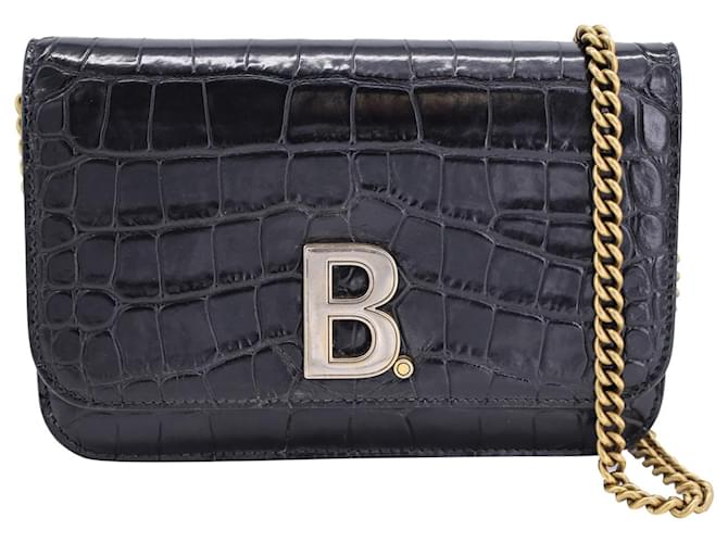 Balenciaga B Wallet-on-Chain in Black Croc-Embossed Leather   ref.1298730