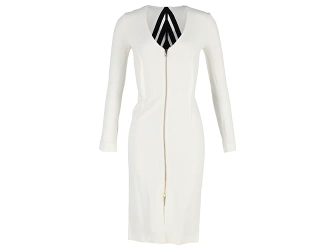 Roland Mouret Front Zip Bodycon Dress in Cream Wool White Cotton  ref.1298732