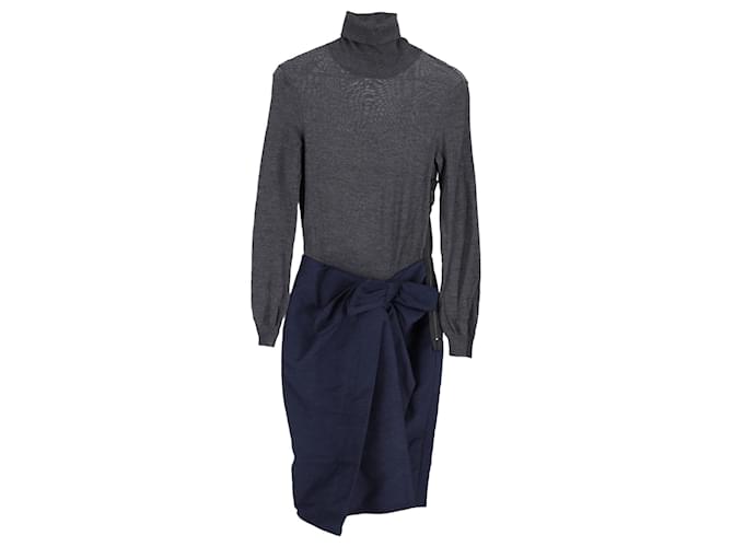 Vestido Lanvin efecto dos piezas en algodón gris y azul marino  ref.1298741