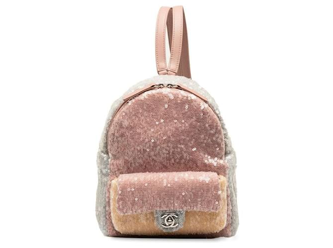 Chanel Mini mochila de lantejoulas cascata de couro  ref.1298762