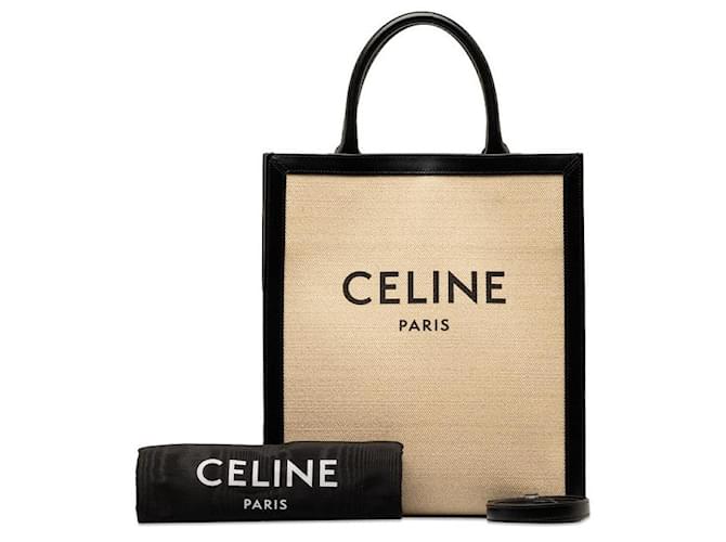 Céline Celine Celine Sac cabas vertical moyen en toile et cuir Sac à main en toile en excellent état Beige  ref.1298773