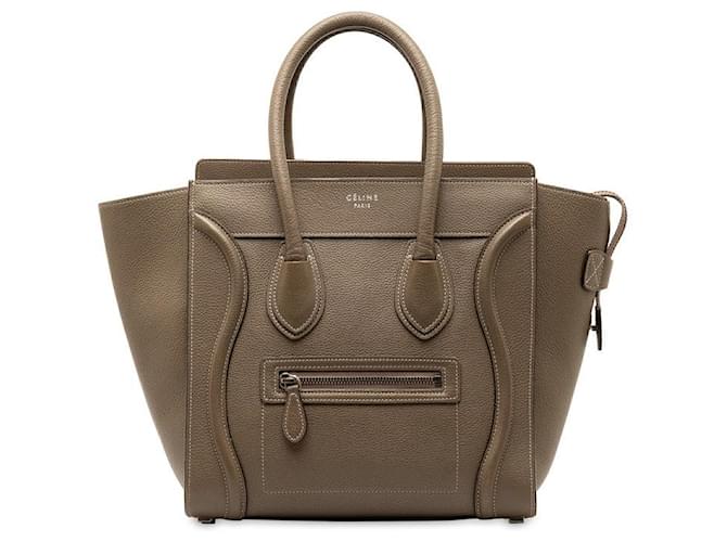 Céline Bolsa tote de couro Celine Luggage Micro Shopper marrom em muito bom estado  ref.1298786