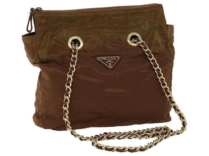 PRADA Quilted Chain Shoulder Bag Nylon Brown Auth 68274  ref.1298875