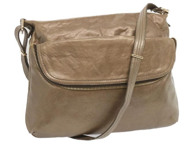 FENDI Bolso de Hombro Cuero Bronce Auth hk1152