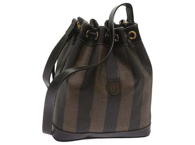 Pequin FENDI Pecan Canvas Shoulder Bag Brown Black Auth yk11035  ref.1298889