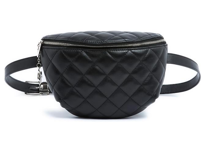 Bolsa Chanel Clássica CC na cintura ajustável em couro preto impecável  ref.1298994