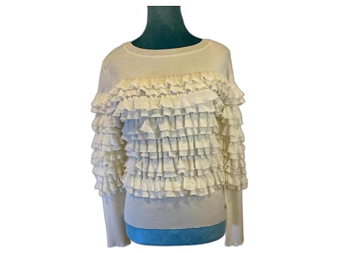 Chanel 19A Runway White Ruffle Layered Sweater Jumper Pullover FR 38 Wool  ref.1299007