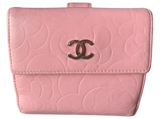 CHANEL bifold Camellia wallet Pink Grey Leather  ref.1299012