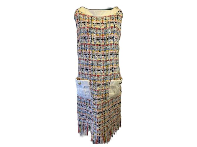 Chanel 15P Kampagnen-Anzeige Tweed Lesage Multicolor Kleid FR 50 Seltene Größe Mehrfarben  ref.1299016