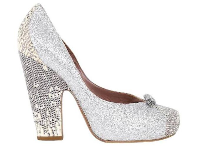 Tabitha Simmons Leather Heels Silvery