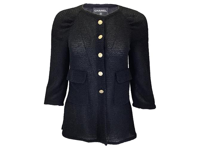 Autre Marque Chanel Black Button-front Open Knit Jacket Cotton  ref.1299097
