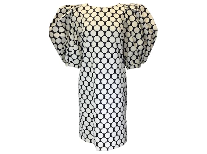 Autre Marque Dries van Noten white / Black Polka Dot Printed Puff Sleeved Cotton Dali Dress  ref.1299112