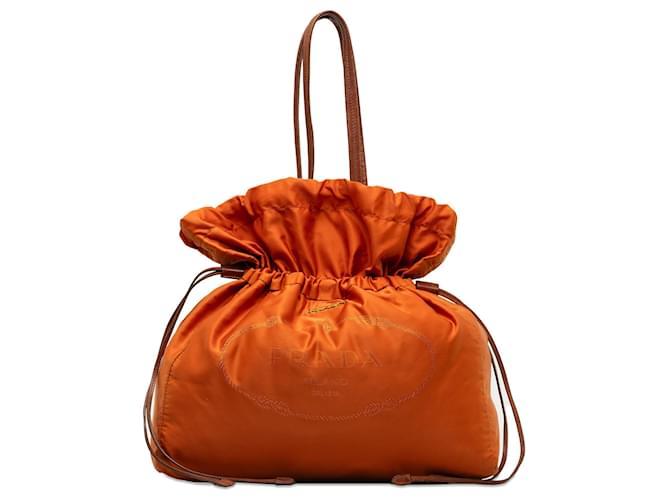 Orange Prada Tessuto Logo Drawstring Tote Leather  ref.1299118