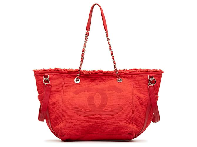 Bolsa Chanel vermelha grande forrada para compras com rosto Vermelho Couro  ref.1299121