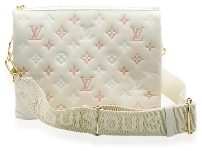 Louis Vuitton Natural Creme Lambskin Embossed Monogram Coussin PM Pink White Multiple colors Beige Leather  ref.1299134