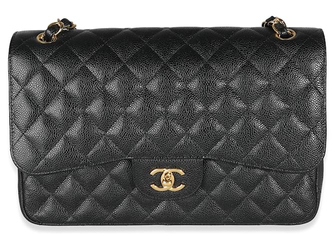 Timeless Chanel Black Quilted Caviar Jumbo Classic lined Flap Bag Leather  ref.1299168