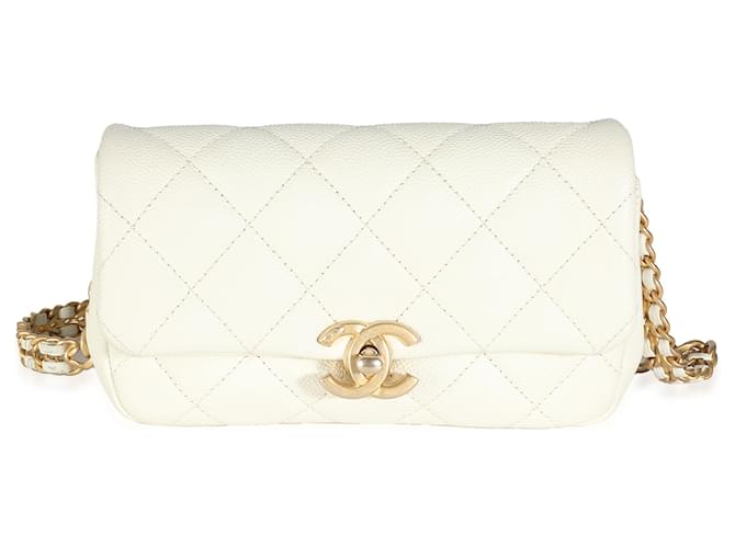 Chanel White Quilted Caviar Chain Melody Waist Belt Bag Leather  ref.1299173