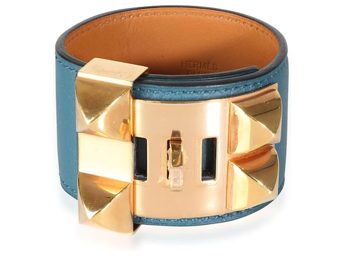 Hermès Collier De Chien Armband aus blauem Kalbsleder Vergoldet  ref.1299190