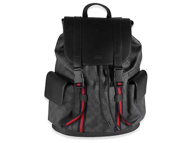 Gucci Black GG Supreme Canvas Double Buckle Backpack Cloth  ref.1299206