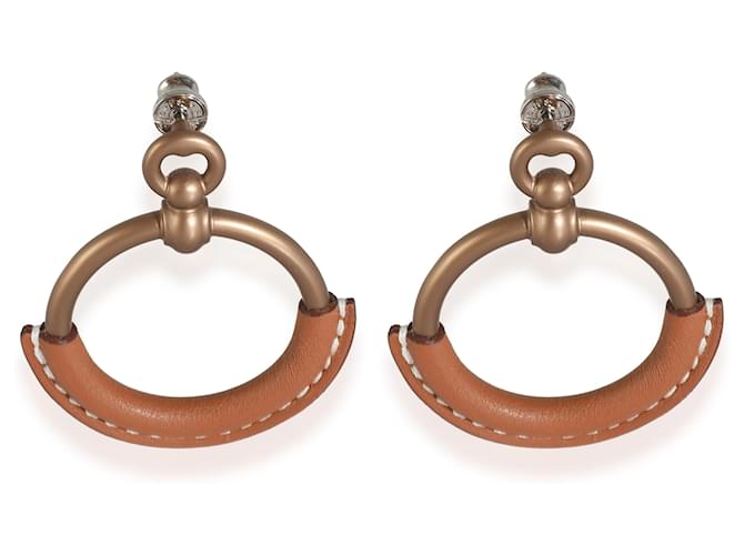 Boucles d'oreilles Hermès Loop avec cuir de veau marron Cuir  ref.1299227