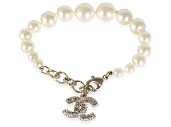 Chanel 2022 Graduating Faux Pearl Bracelet With Strass CC Gold Plated Gold-plated  ref.1299239