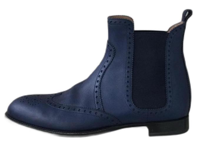 Hermès Ankle boots Azul marinho Couro  ref.1299266