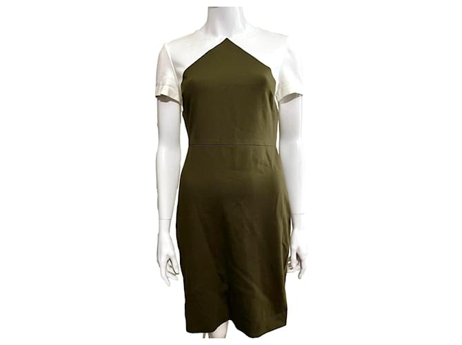 Diane von Furstenberg jersey dress, khaki and ivory, US 6 UK 10 White Viscose  ref.1299267