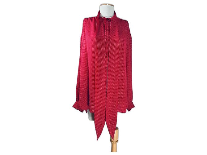 Balenciaga Rotes Langarmshirt mit Polka Dot Muster