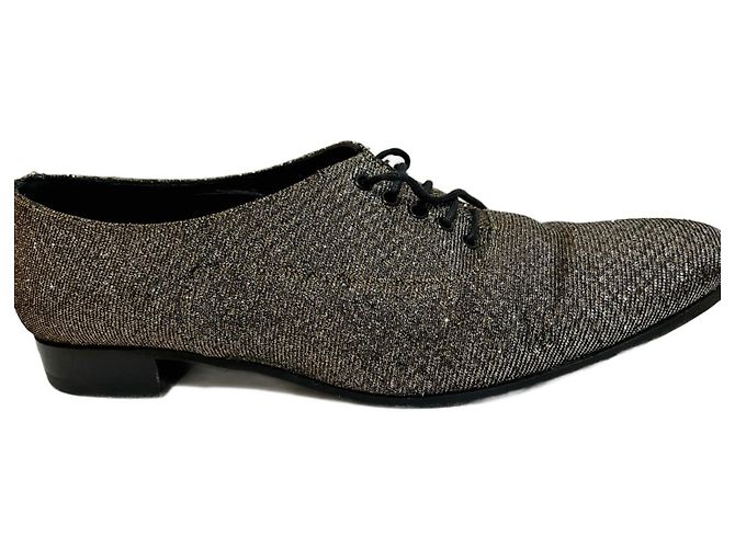 Saint Laurent Scarpe LuLu con lacci glitter e tacco oro Argento D'oro Metallico