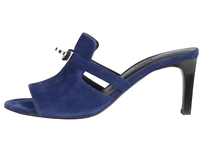 Kelly Hermès Sandália peep toe em camurça azul escuro - tamanho UE 37 Suécia  ref.1299322