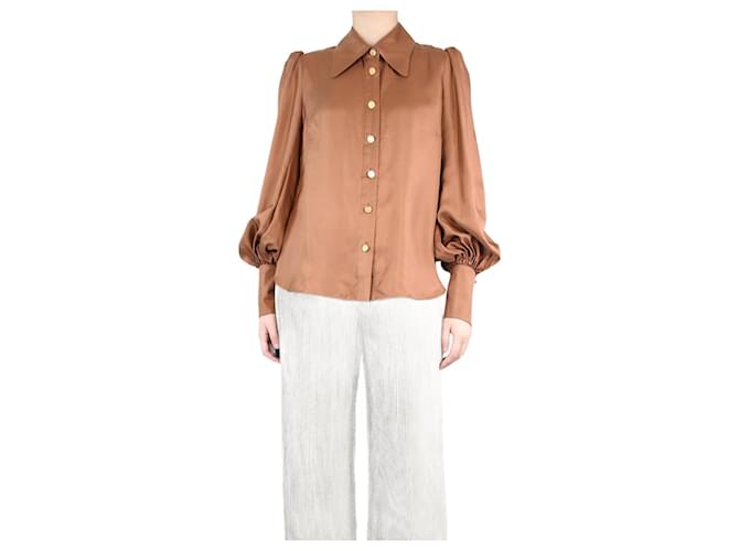 Zimmermann Camisa de seda marrón con mangas abullonadas - talla UK 12 Castaño  ref.1299335
