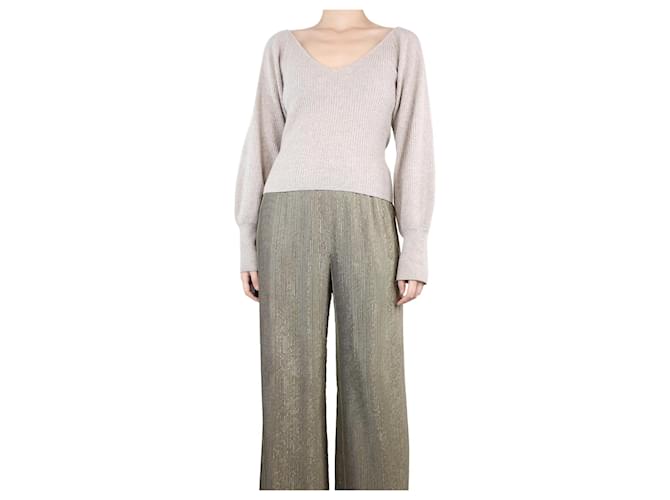 Reformation Neutral ribbed V-neck sweater - size S Cashmere  ref.1299337