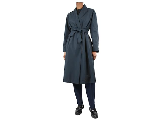 Max Mara Dark blue belted trench coat - size UK 6 Polyester  ref.1299343
