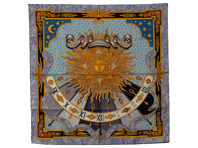 Hermès Blauer Carpe Diem Seidenschal von Hermes Tuch  ref.1299368