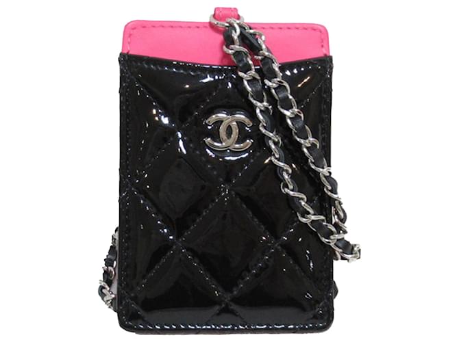 Chanel Black CC Quilted Patent Card Holder Leather  ref.1299370