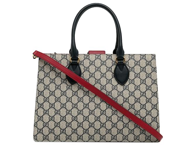 Gucci Brown Medium GG Supreme Convertible Tote Beige Leather Cloth Pony-style calfskin Cloth  ref.1299377