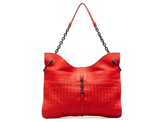 Bottega Veneta Red Intrecciato Beverly Shoulder Bag Leather Pony-style calfskin  ref.1299407
