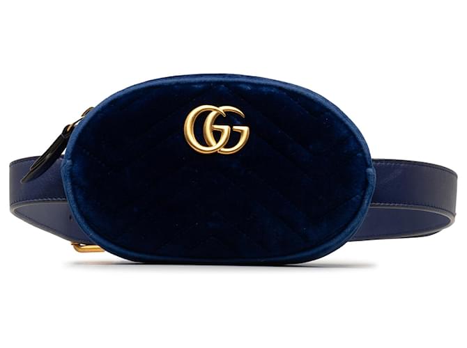 Bolsa Gucci Blue Velvet GG Marmont Matelasse Azul Couro Veludo Bezerro-como bezerro Pano  ref.1299411