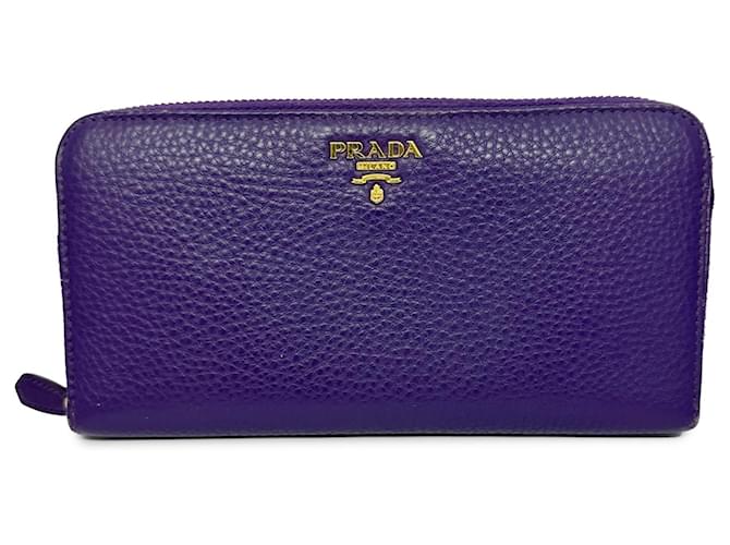 Prada Purple Leather Zip Around Long Wallet Pony-style calfskin  ref.1299413