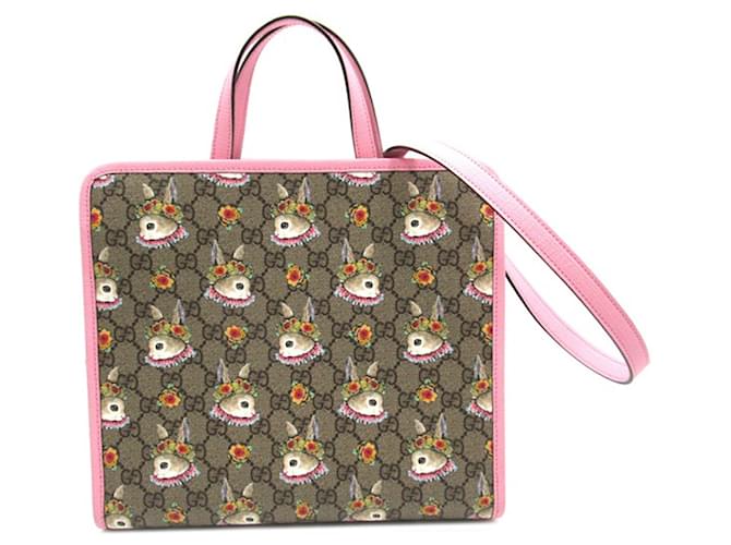 Bolso satchel Gucci Brown Yuko Higuchi GG Supreme Floral Rabbit Castaño Rosa Beige Lienzo Paño  ref.1299420