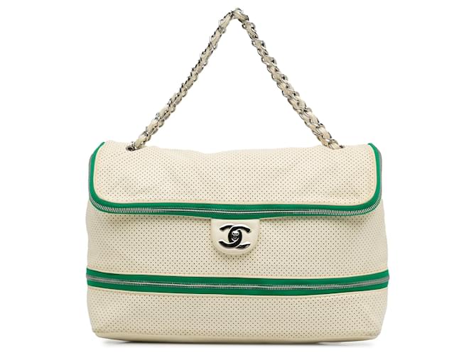Chanel White Perforated Expandable Shoulder Bag Leather Pony-style calfskin  ref.1299430