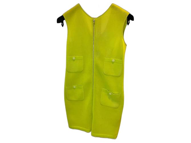 Chanel 2017 Lemon Lime Green Knit Zip Detail Sheath Dress FR 38 Yellow Cotton  ref.1299737