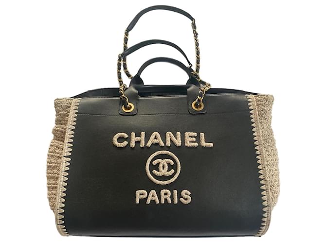 Chanel Deauville tote Negro Cuero  ref.1299743