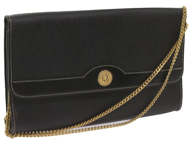 Christian Dior Honeycomb Canvas Chain Shoulder Bag PVC Leather Black Auth ep3566  ref.1299780