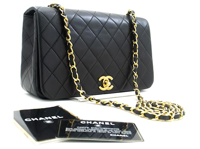 CHANEL Full Flap Chain Shoulder Bag Crossbody Black Quilted Lamb Leather  ref.1299827