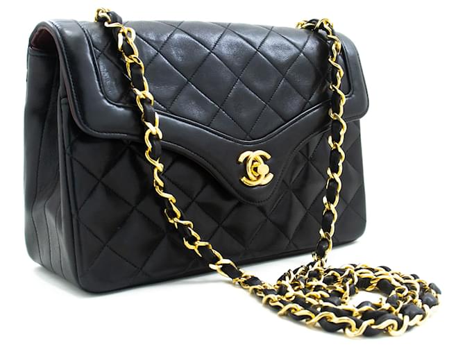 CHANEL Small Single Flap Chain Shoulder Bag Black Quilted Lambskin Leather  ref.1299829