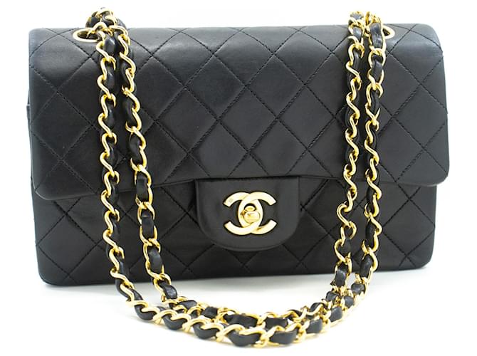 Chanel Classic gefütterte Klappe 9"Chain Shoulder Bag Black Lambskin Schwarz Leder  ref.1299860