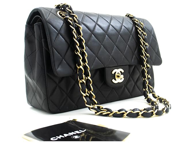 Chanel Classic lined flap 10" Chain Shoulder Bag Black Lambskin Leather  ref.1299862