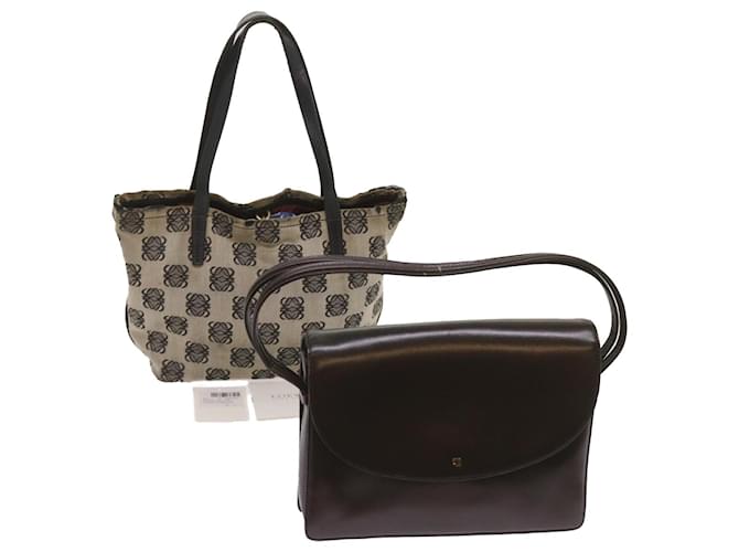 LOEWE Hand Bag Canvas Leather 2Set Beige Brown Auth bs12094 Cloth  ref.1299872